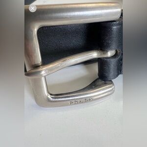 VTG. Prada Black Leather Belt with Silver Buckle PRC1807